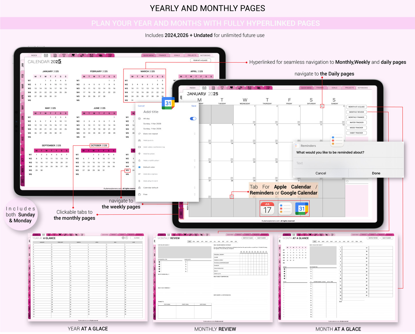 Digital Planner 2024 2025 2026 & Undated No spread | Goodnotes, iPad, Notability | Daily, Weekly, Monthly Planner | Digital Stickers & Calenda