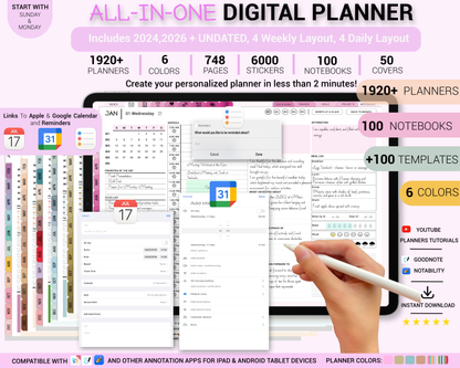 Digital Planner 2024 2025 2026 & Undated No spread | Goodnotes, iPad, Notability | Daily, Weekly, Monthly Planner | Digital Stickers & Calenda