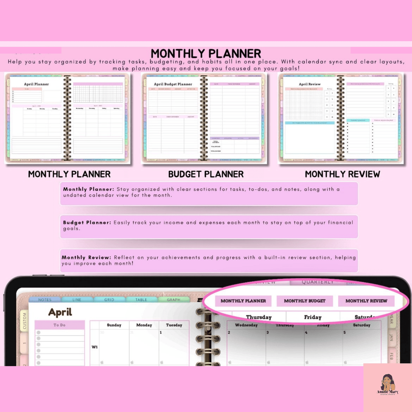 All-in-One Digital Planner 2025,2026,2027, Digital Journal, Weekly, Daily Planner, Monthly.