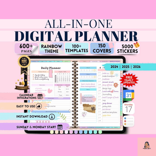 All-in-One Digital Planner 2025,2026,2027, Digital Journal, Weekly, Daily Planner, Monthly.